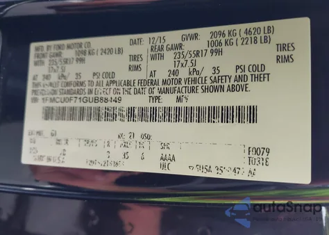 2016 Ford Escape S z USA, uszkodzony, nr VIN 1FMCU0F71GUB88449